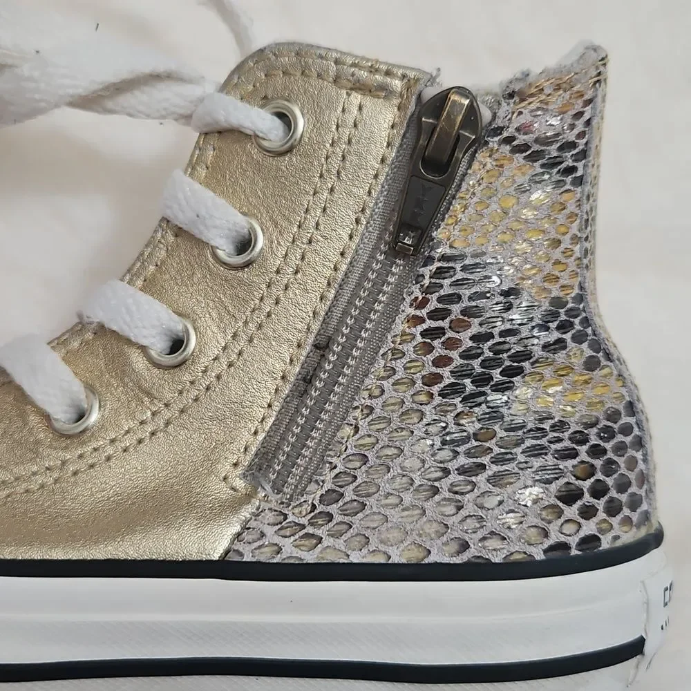 Converse Chuck Taylor All Star Kids High Tops Metallic Gold & Snake Print Size 1
